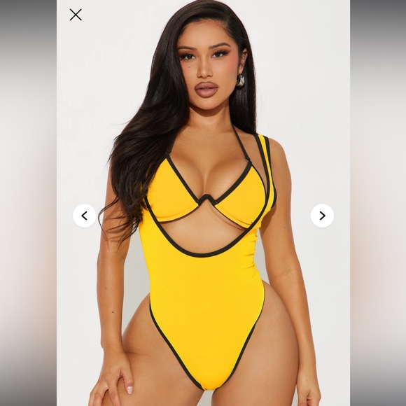 Fashion Nova Yellow and Black One Piece Swimsuit - Picture 1 of 2